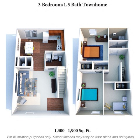 Floor plan for 3 beds, 1.5 baths, 1900 sqft